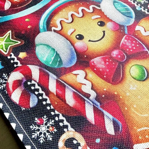 72" Whimsical Vibrant Gingerbread People Candy Snowflakes Christmas Table Runner - Picture 6 of 10